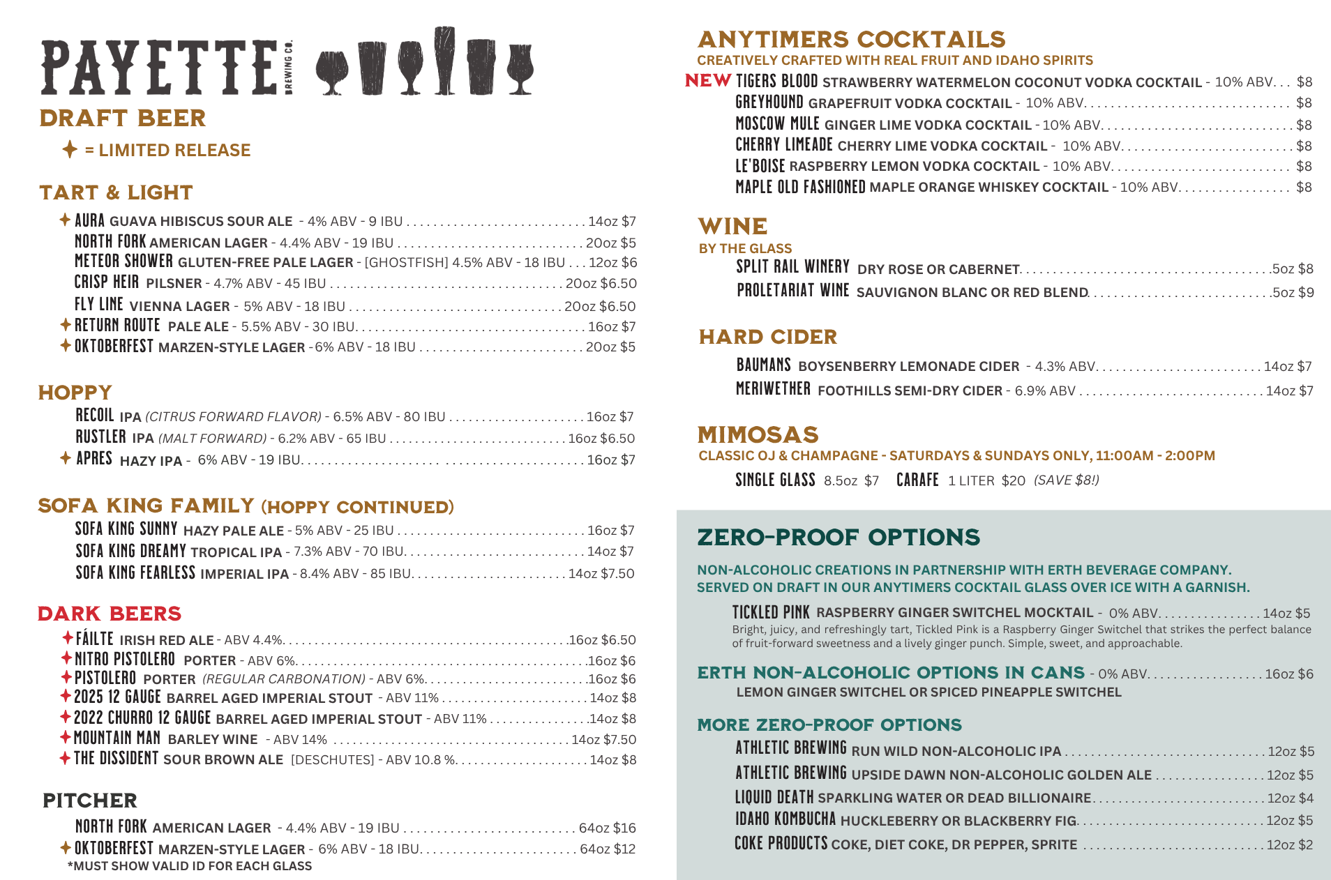Payette Brewing tap list